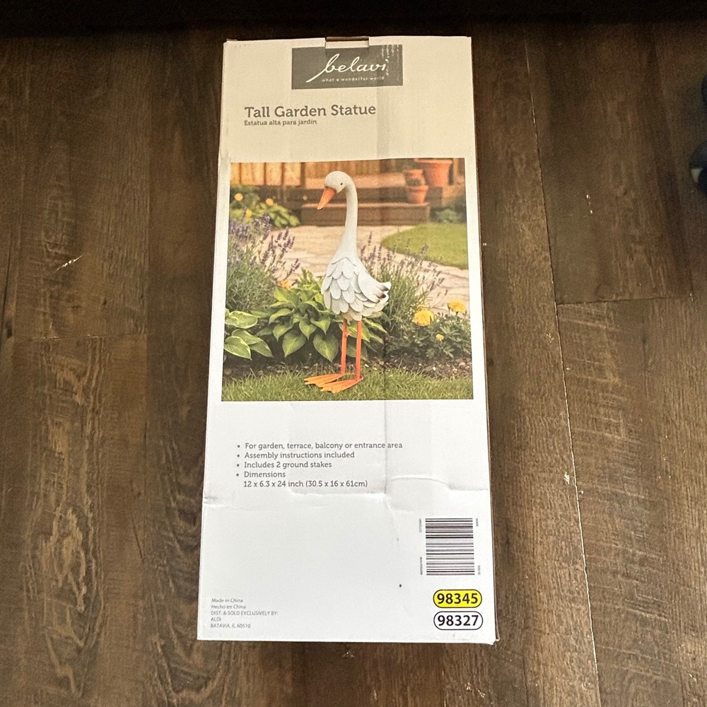 Belavi Tall Garden Statue Goose Metal Lawn Ornament 24 Inch White Orange 98345